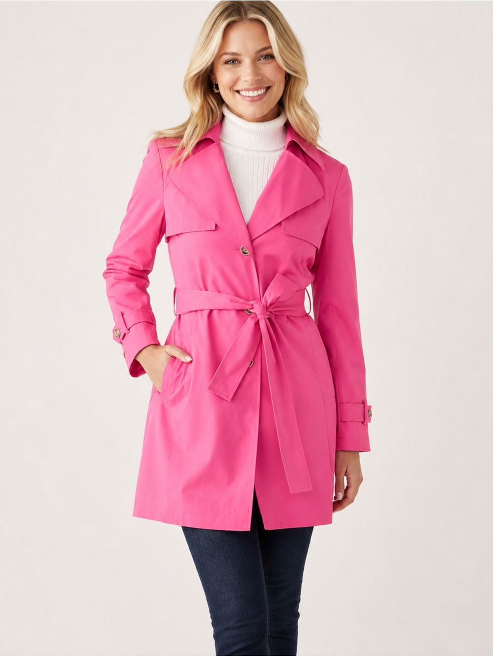 NWT Crown & Ivy Pink Belted Trench Coat Jacket Size Small